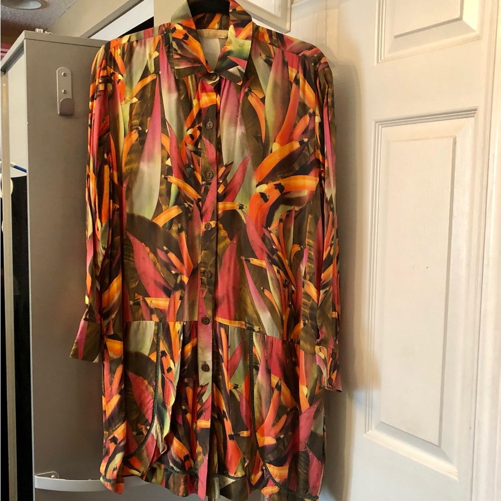 Agua de Coco Tropical Print Button-Up Tunic Size Large